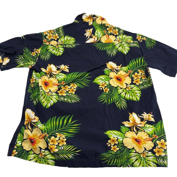Steve & Barrys Classic Hawaiian Shirt Men's Large Black Yellow Floral Print - Picture 4 of 4